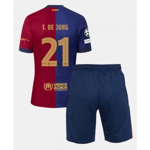 Barcelona Frenkie de Jong #21 Hjemmebanesæt Børn 2024-25 Kort ærmer (+ korte bukser)